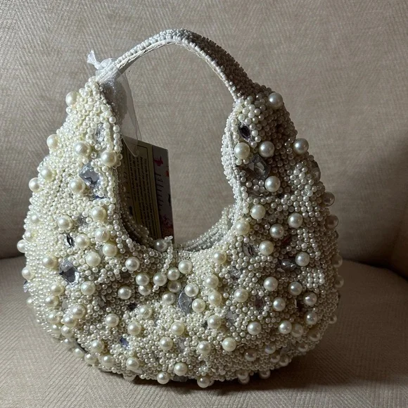 Handcrafted In India Pearl-Embellished White Mini Bag - Picture 8 of 10